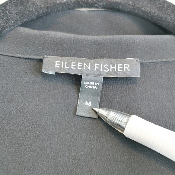 Eileen Fisher Black Silk Crepe de Chine Zip Front Jacket Sz M - Picture 8 of 11